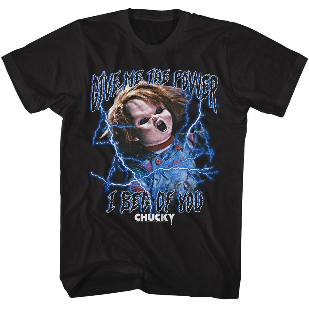 CHUCKY-CHUCKY THE POWER LIGHTNING-BLACK ADULT S/S TSHIRT