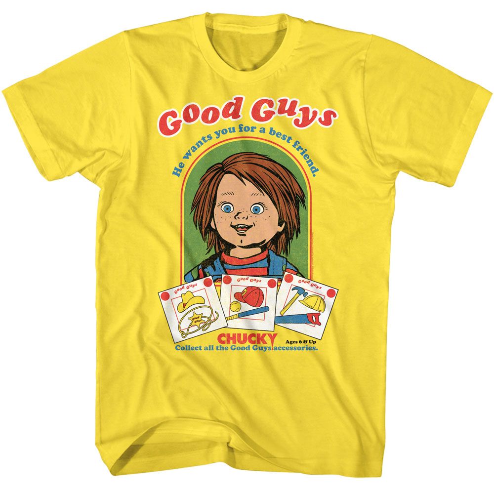 CHUCKY-CHUCKY GOOD GUYS-YELLOW ADULT S/S TSHIRT