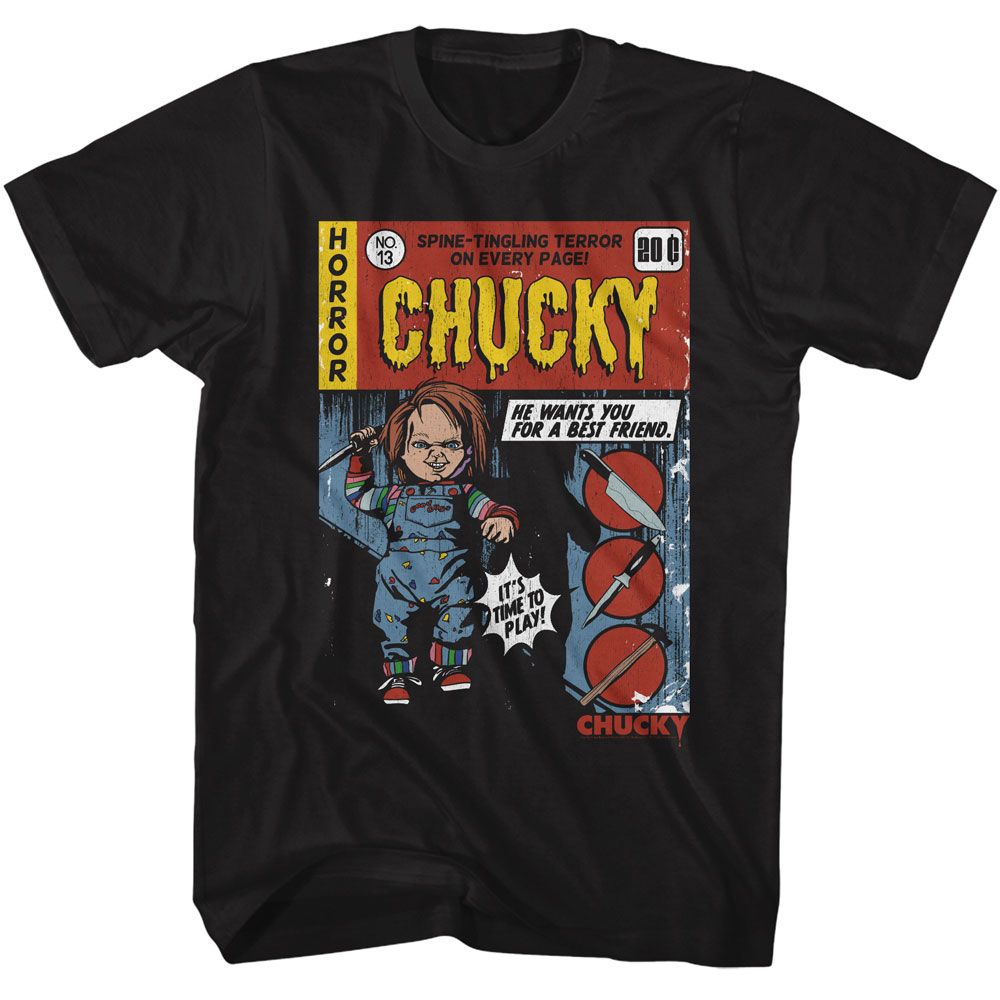 CHUCKY-CHUCKY COMIC-BLACK ADULT S/S TSHIRT