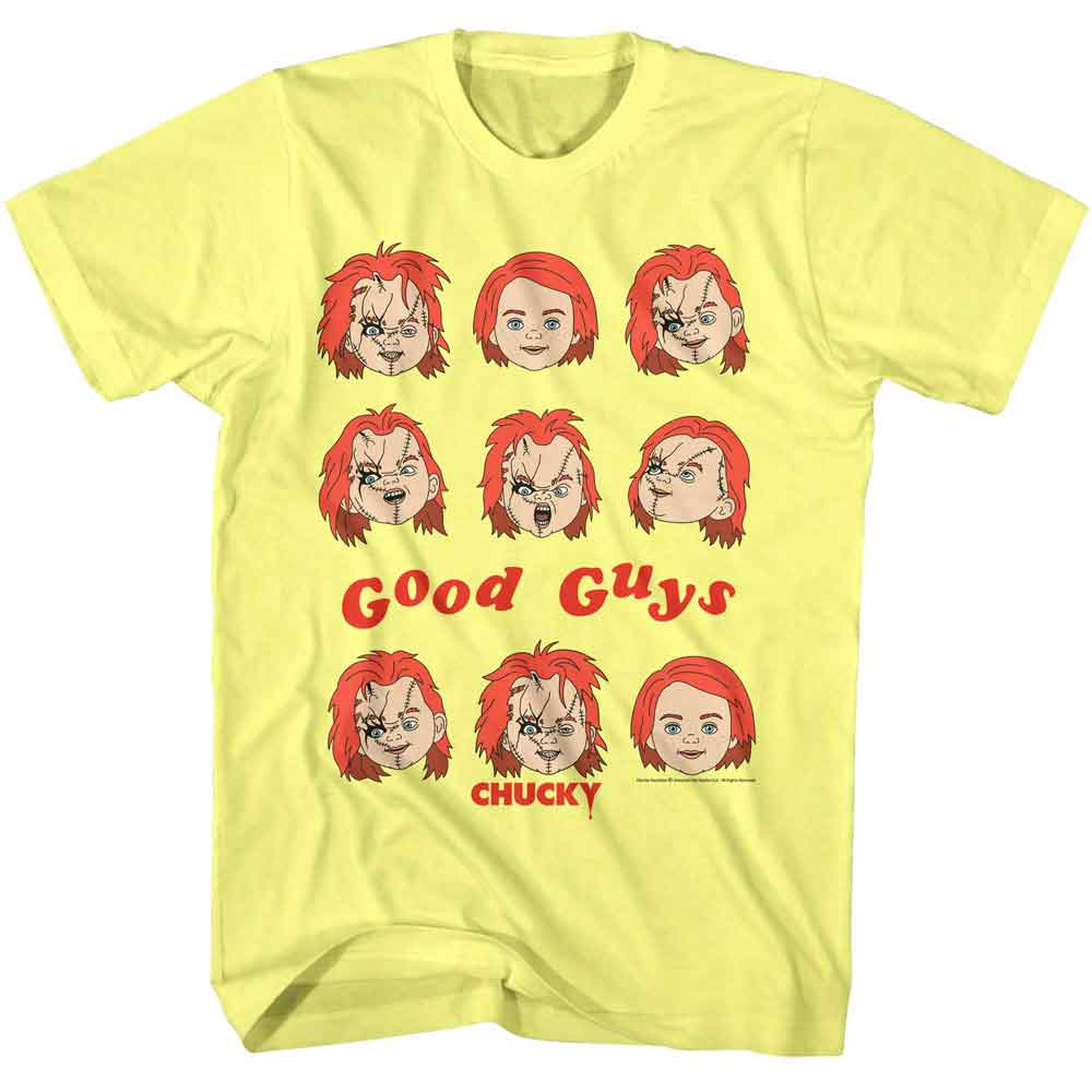 CHUCKY-CHUCKY GOOD GUYS FACES-YELLOW HEATHER ADULT S/S TSHIRT