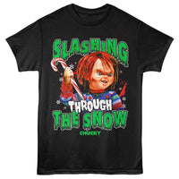 Thumbnail for CHUCKY-CHUCKY SLASHING THROUGH THE SNOW-BLACK ADULT S/S TSHIRT