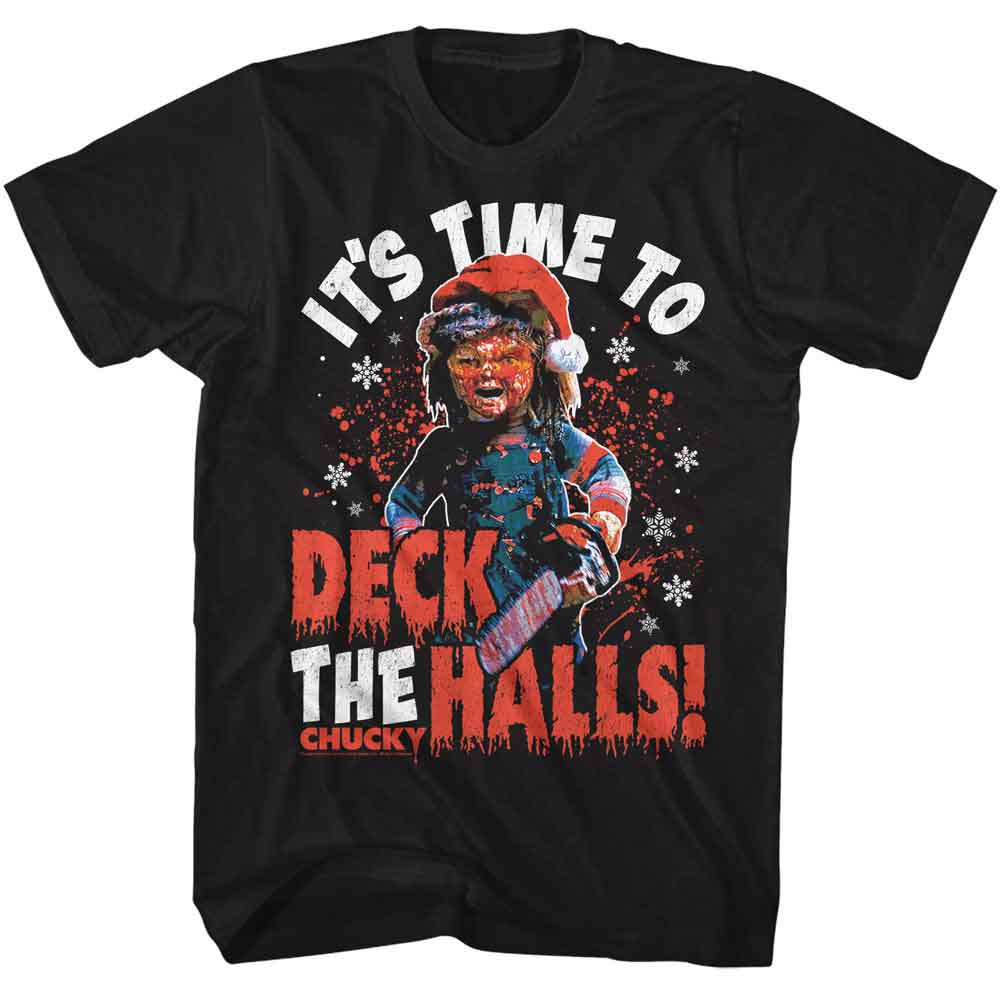 CHUCKY-CHUCKY DECK THE HALLS-BLACK ADULT S/S TSHIRT