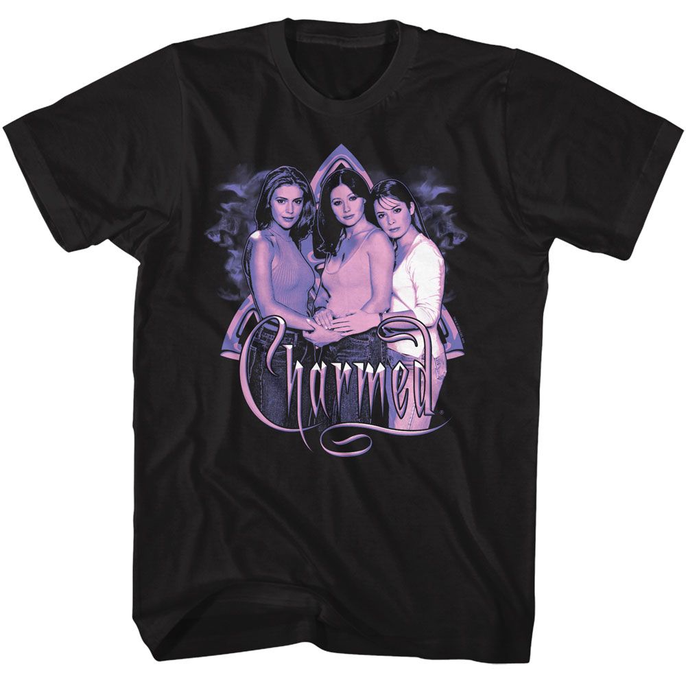 CHARMED-CHARMED PURPLE SISTERS PHOTO-BLACK ADULT S/S TSHIRT
