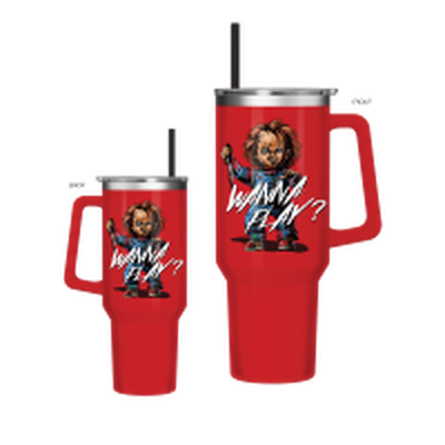 Chucky Wanna Play Shadow  40oz Stainless Steel Tumbler w Handle – 12 pc ppk ($13.75 each)