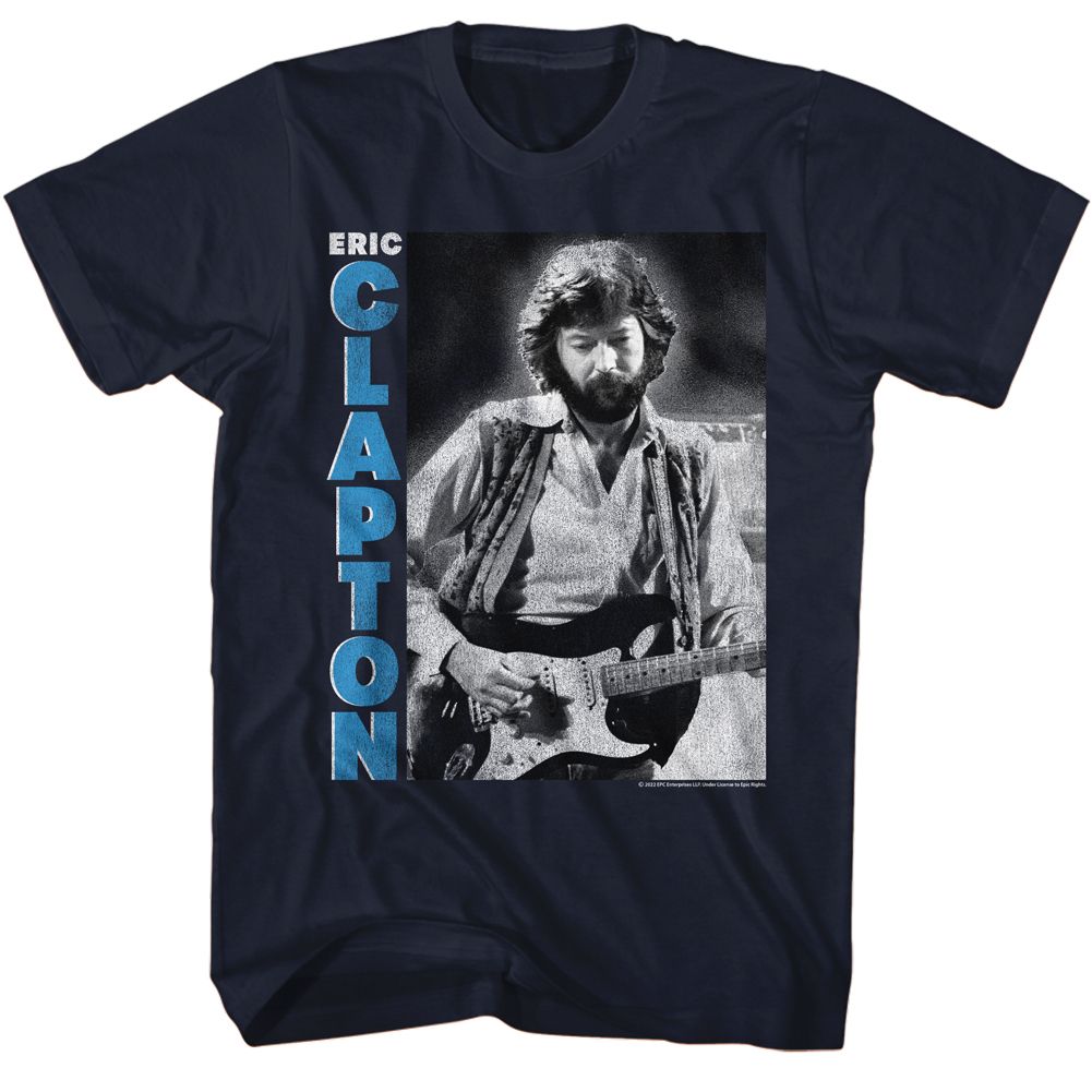 ERIC CLAPTON-ERIC CLAPTON BW PHOTO-NAVY ADULT S/S TSHIRT