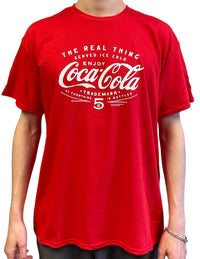 Thumbnail for BRIEF INSANITY Coca-Cola Classic Vintage Red Short Sleeve T-Shirt on model (front view)