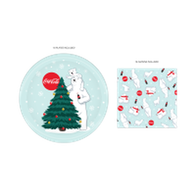 Coca Cola Polar Bears Xmas Snowflakes  32ct Paper Napkin and Plate Party Pack – 24 pc ppk ($4.25 each)