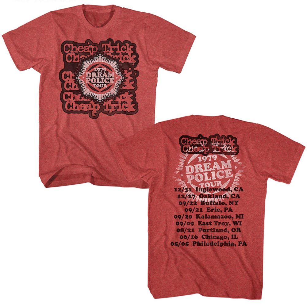 CHEAP TRICK-DREAM POLICE TOUR-RED HEATHER ADULT S/S TSHIRT