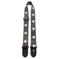 Thumbnail for Deluxe White Stars on Distressed Grey Cotton Guitar Strap
