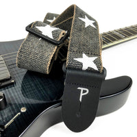 Thumbnail for Deluxe White Stars on Distressed Grey Cotton Guitar Strap
