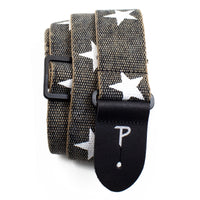 Thumbnail for Deluxe White Stars on Distressed Grey Cotton Guitar Strap