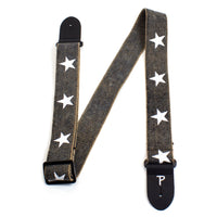Thumbnail for Deluxe White Stars on Distressed Grey Cotton Guitar Strap