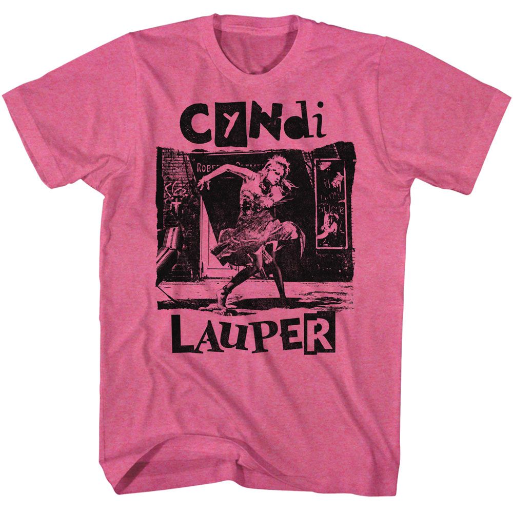 CYNDI LAUPER-CYNDI LAUPER TORN NOTE DANCE-RETRO PINK HEATHER ADULT S/S TSHIRT