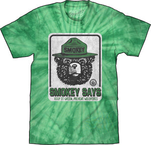 SMOKEY BEAR TIE DYE MENS LIGHTWEIGHT T-SHIRT