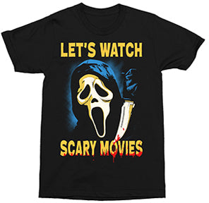 LET'S WATCH SCARY MOVIES ONE-SIDED T-SHIRT- 3 PC PPK ($10.00 EACH)