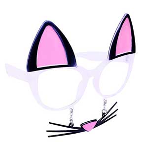 CLEAR FRAME BLACK KITTY WITH WHISKERS ADULT SHADES