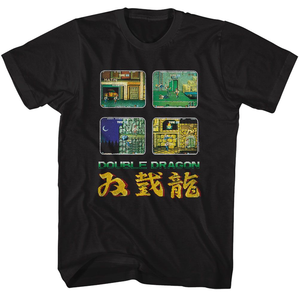DOUBLE DRAGON-DOUBLE DRAGON GAME SCREENS-BLACK ADULT S/S TSHIRT