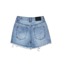 Thumbnail for Madison Women's Distressed High-Waist Denim Shorts - Blue