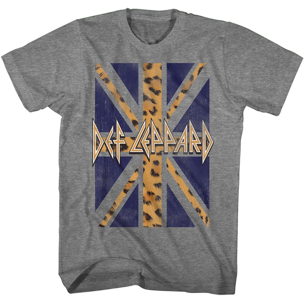 DEF LEPPARD-DEF LEPPARD LEOPARD FLAG-GRAPHITE HEATHER ADULT S/S TSHIRT