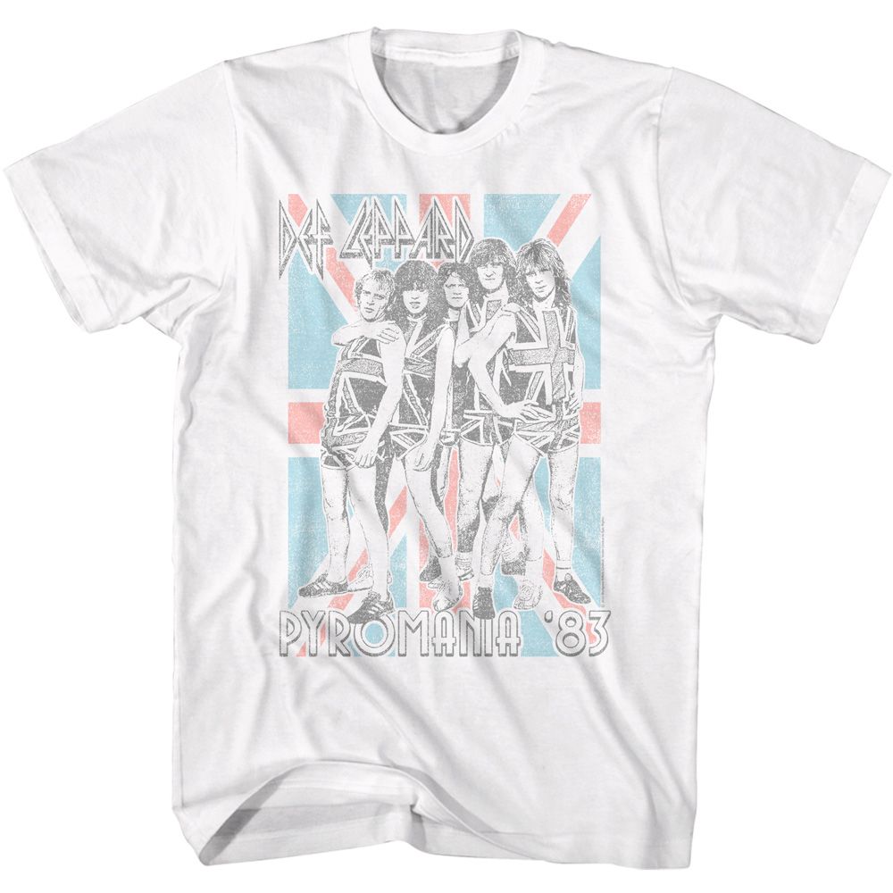 DEF LEPPARD-DEF LEPPARD PYROMANIA FLAG-WHITE ADULT S/S TSHIRT