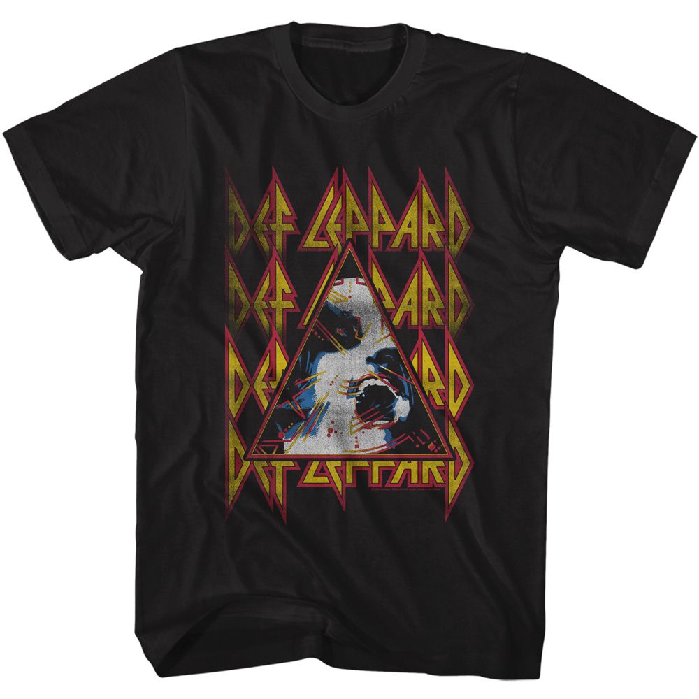 DEF LEPPARD-DEF LEPPARD HYSTERIA FACE AND LOGOS-BLACK ADULT S/S TSHIRT
