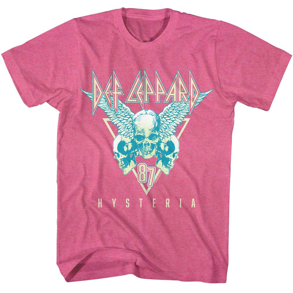 DEF LEPPARD-DEF LEPPARD SKULLS 3 TONE-RETRO PINK HEATHER ADULT S/S TSHIRT