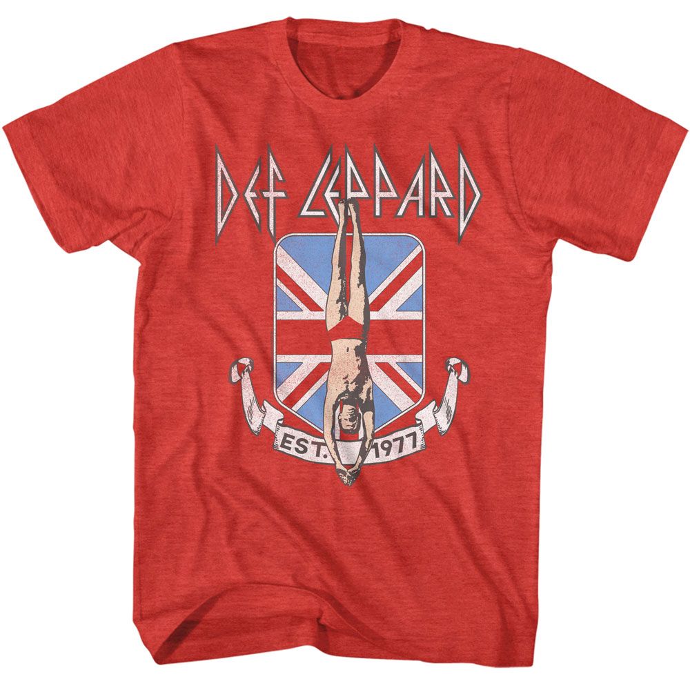 DEF LEPPARD-DEF LEPPARD DIVER UNION JACK-RED HEATHER ADULT S/S TSHIRT