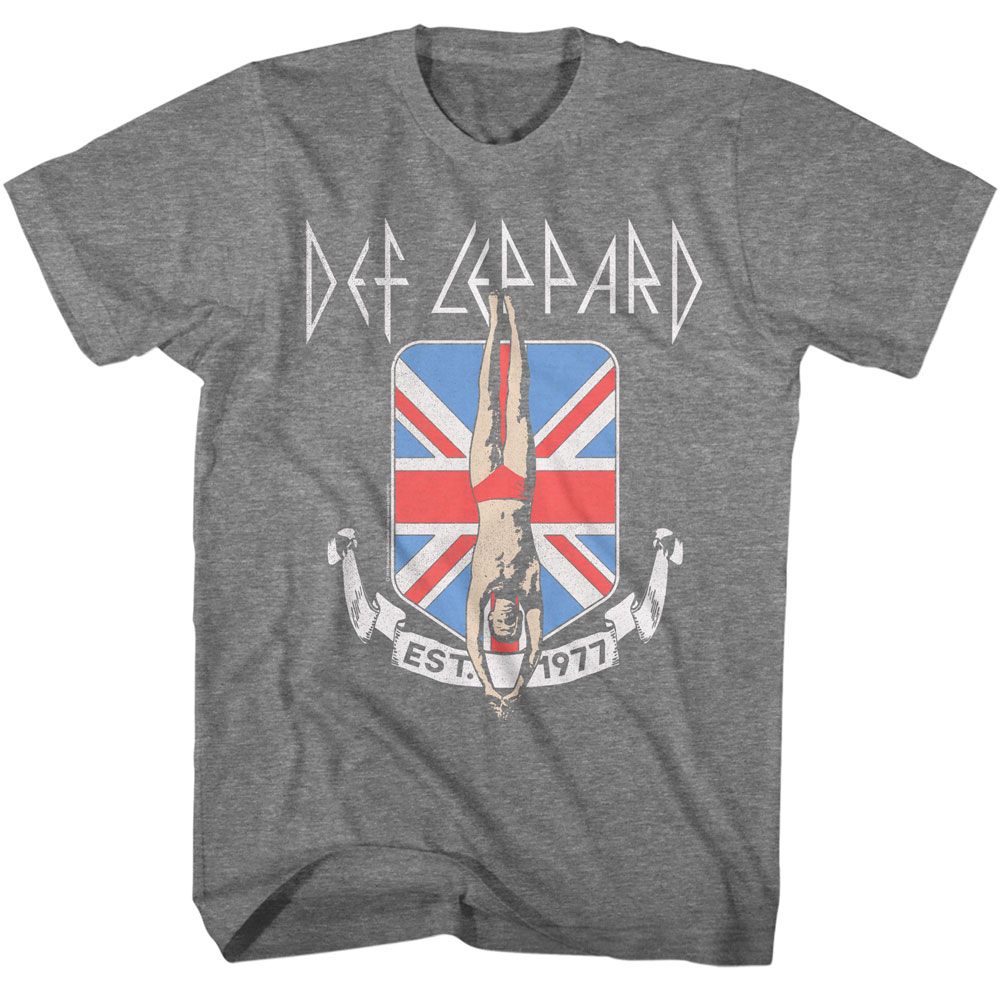 DEF LEPPARD-DEF LEPPARD DIVER UNION JACK-GRAPHITE HEATHER ADULT S/S TSHIRT