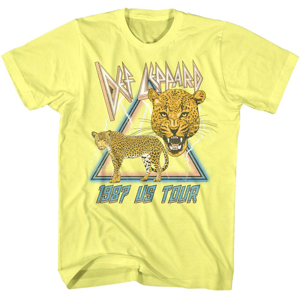 DEF LEPPARD-DEF LEPPARD 1987 LIGHTNING AND LEOPARDS-YELLOW HEATHER ADULT S/S TSHIRT