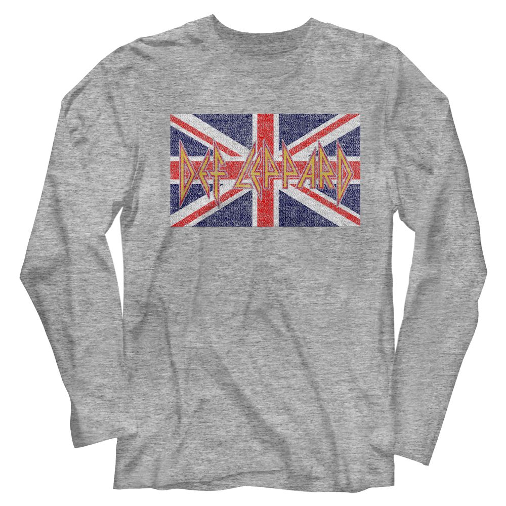 DEF LEPPARD-DEF LEPPARD UK FLAG-GRAY HEATHER ADULT L/S TSHIRT