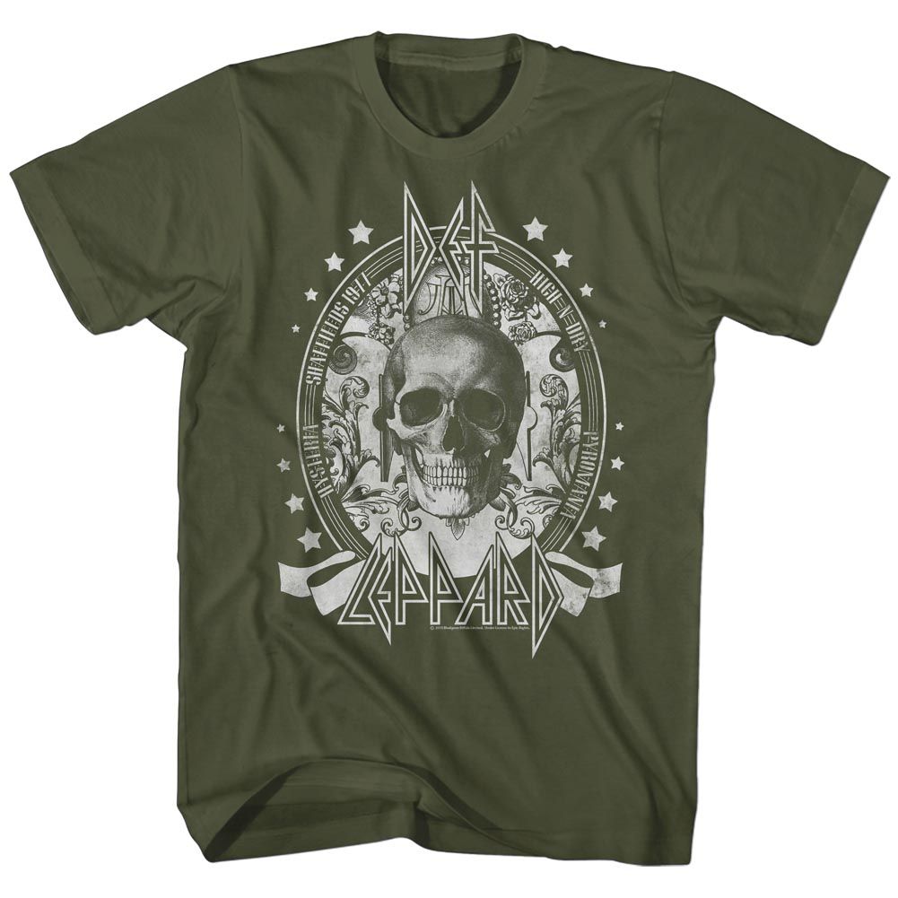 DEF LEPPARD-SKULL-MILITARY GREEN ADULT S/S TSHIRT