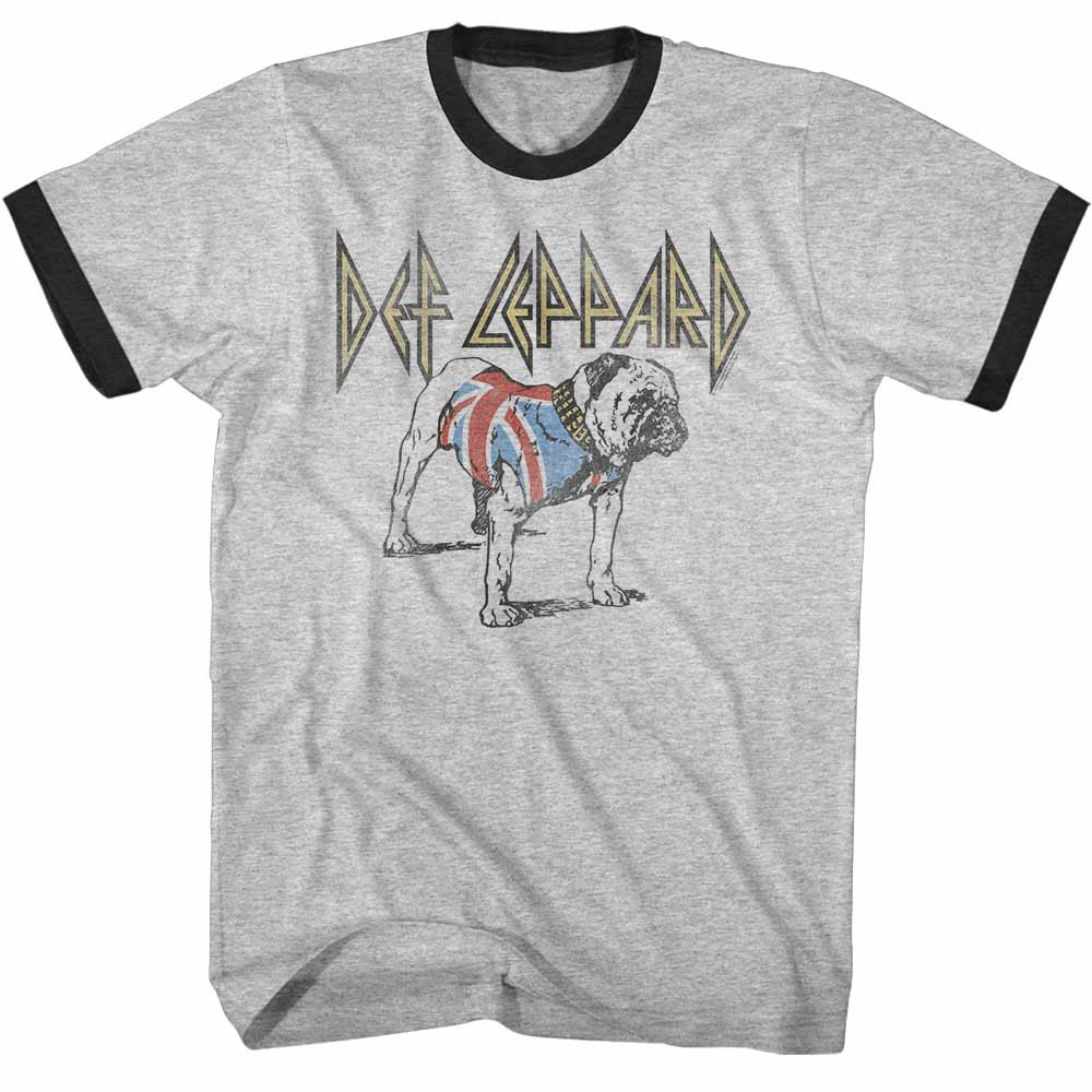 DEF LEPPARD-BULLDOG-GRAY HEATHER/BLACK ADULT S/S RINGER TSHIRT