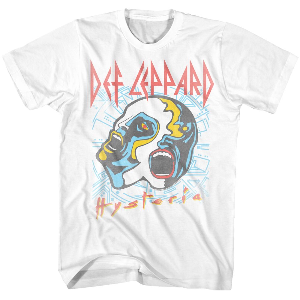 DEF LEPPARD-FACES-WHITE ADULT S/S TSHIRT