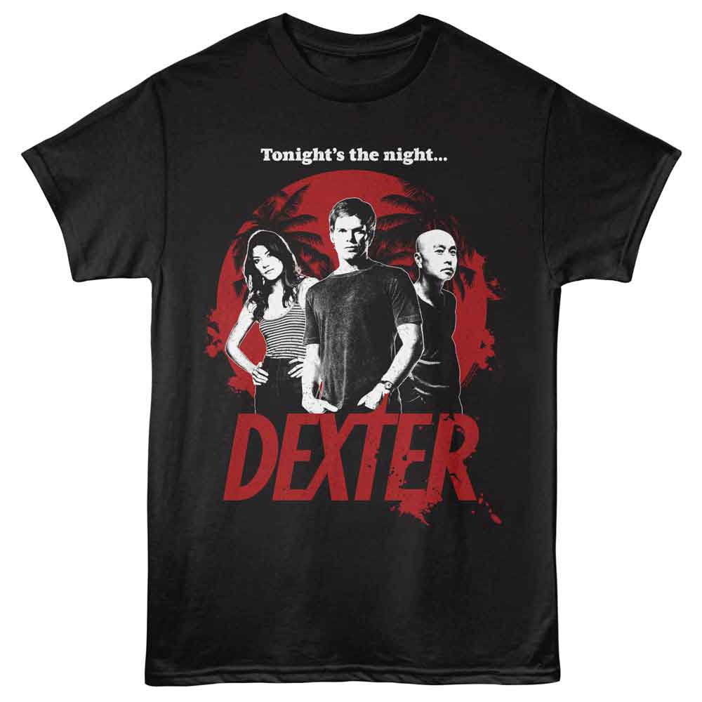 DEXTER-DEXER GROUP AND PALM TREES-BLACK ADULT S/S TSHIRT