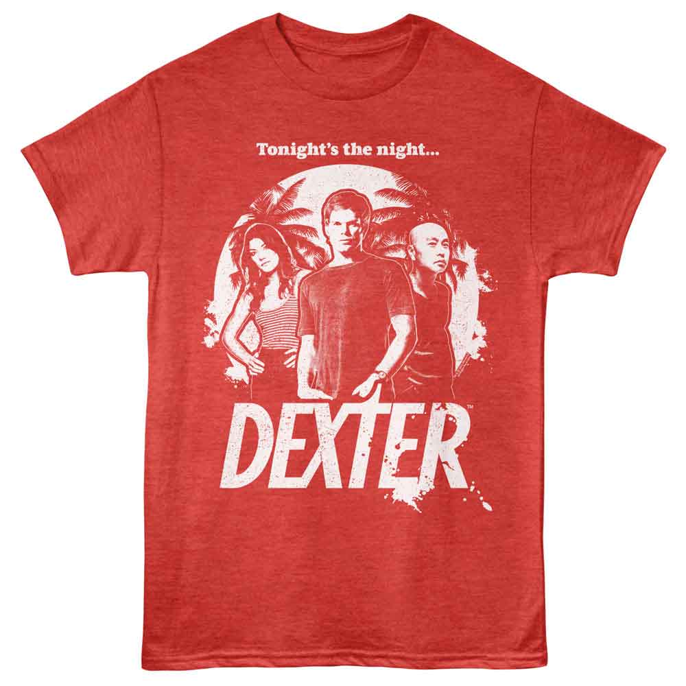 DEXTER-DEXTER GROUP AND PALM TREES ONE COLOR-RED HEATHER ADULT S/S TSHIRT