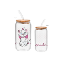 Thumbnail for Disney Marie Pink Ribbons 16oz Glass Tumbler w Bamboo Lid and Glass Straw – 12 pc ppk ($6.00 each)