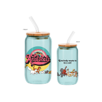 Thumbnail for Aristocats Circle Badge Group Walking  16oz Glass Tumbler w Bamboo Lid and Glass Straw – 12 pc ppk ($6.00 each)