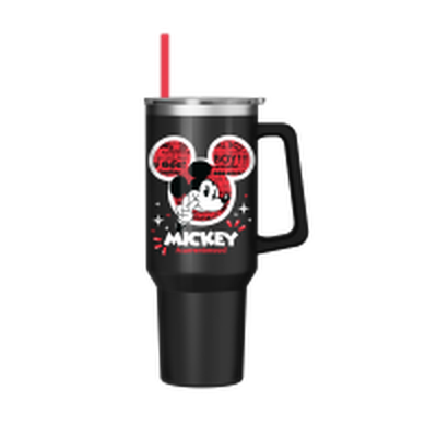 Disney Classic Mickey Current Mood Icon and Quotes  40oz Stainless Steel Tumbler w Handle – 12 pc ppk ($13.75 each)
