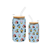 Thumbnail for Mickey and Friends Color Connection Tossed Heads Pattern 16oz Glass Tumbler w Bamboo Lid and Glass Straw – 12 pc ppk ($6.00 each)