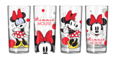 Disney Minnie Red Stripe Dots  4pc. 10oz. Tumbler Glass Set – 10 pc ppk ($12.25 each)
