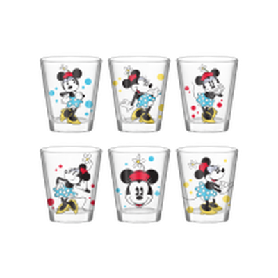 Minnie Blue Dress and Dots  6pc 1.5oz Mini Glass Set 6x1 – 24 pc ppk ($8.00 each)