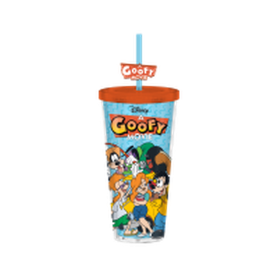 Goofy Movie Retro Group Shot And Logo  24oz Plastic Cold Cup w/ Lid and Topper Straw – 12 pc ppk ($6.50 each)