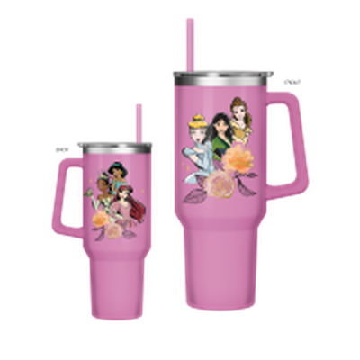 Disney Princess Floral Sparkles  40oz Stainless Steel Tumbler w Handle – 12 pc ppk ($13.75 each)