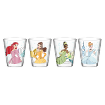 Disney Princess Icon Sparkle Line Up  4pc. 1.5oz. Mini Glass Set 4x1 – 24 pc ppk ($6.00 each)