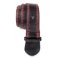 Thumbnail for BLACK SOFT GLOVE LEATHER WITH RED FANCY STITCH GUITAR STRAP