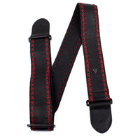 Thumbnail for BLACK SOFT GLOVE LEATHER WITH RED FANCY STITCH GUITAR STRAP