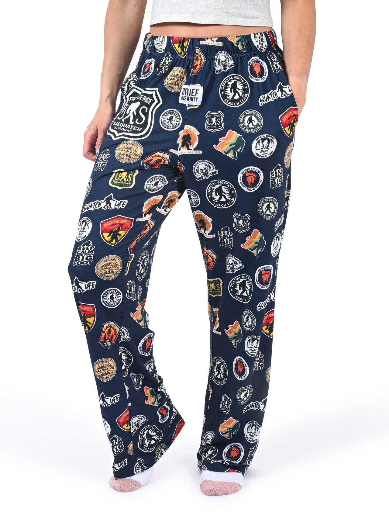 Bigfoot Stickers Pajama Pants side angle view