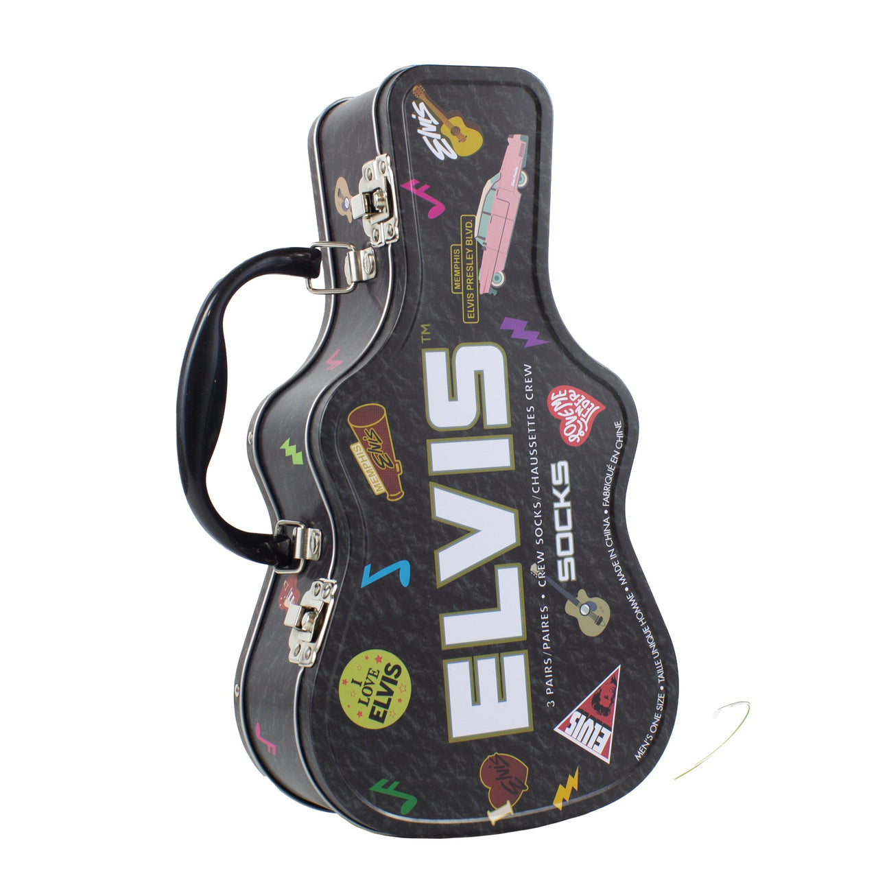 ELVIS GUITAR TIN SOCK BOX, 3 PAIR