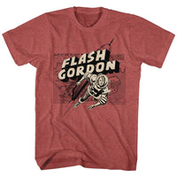Thumbnail for FLASH GORDON-MAP/ROCKET/FLASH-RED HEATHER ADULT S/S TSHIRT