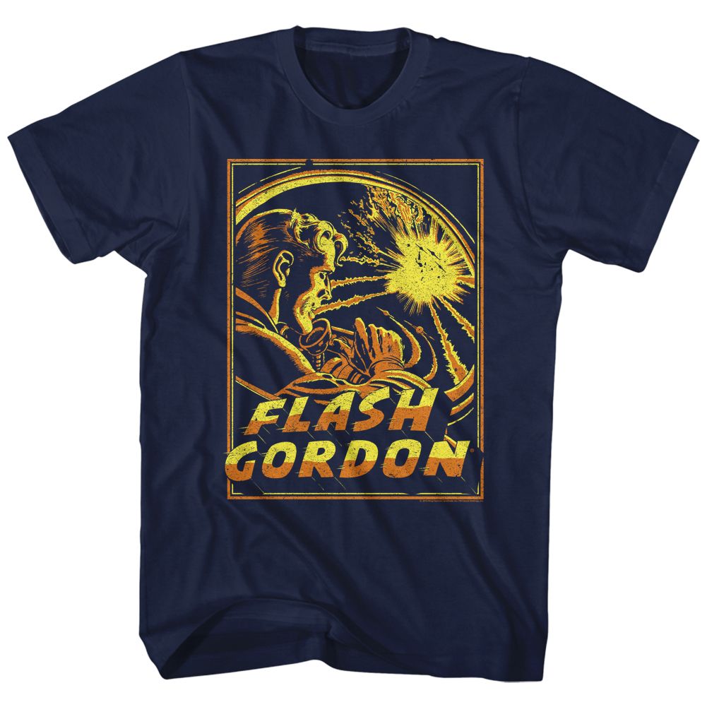 FLASH GORDON-SPACE EXPLOSION-NAVY ADULT S/S TSHIRT